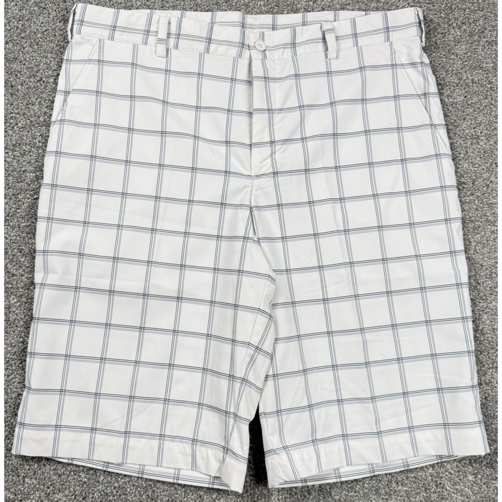 Nike Golf Dri-FIT Plaid Shorts Mens 36 White Gray Performance Stretch Golf